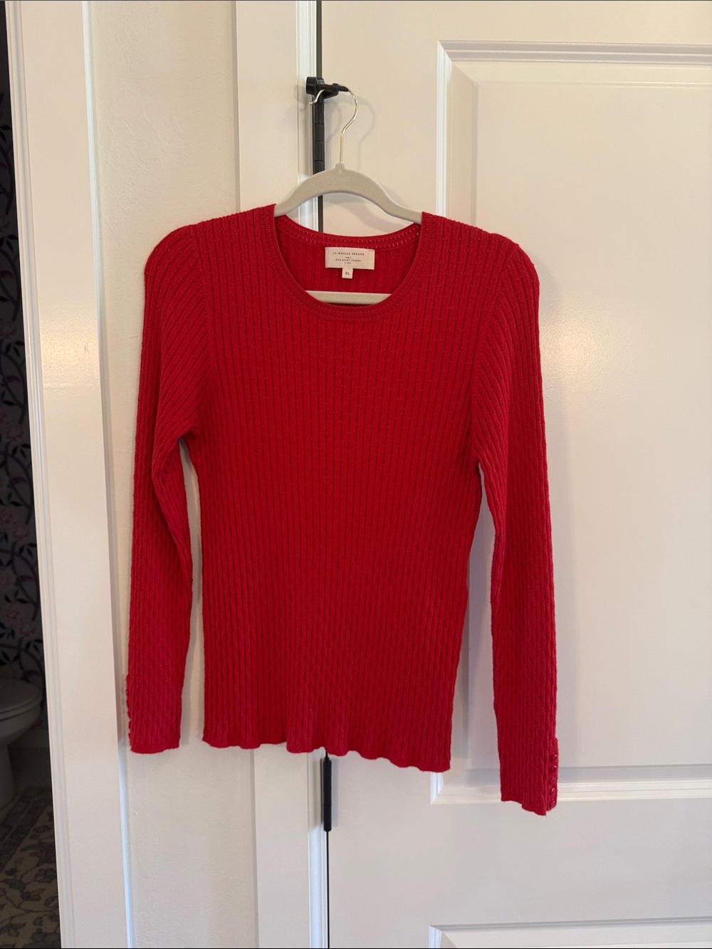 Sezane Vibrant Red Ribbed Crewneck Sweater